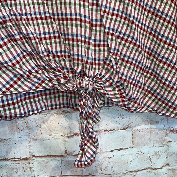 Madewell tie front top rainbow gingham check 3X v-neck short sleeve pullover - Picture 3 of 11